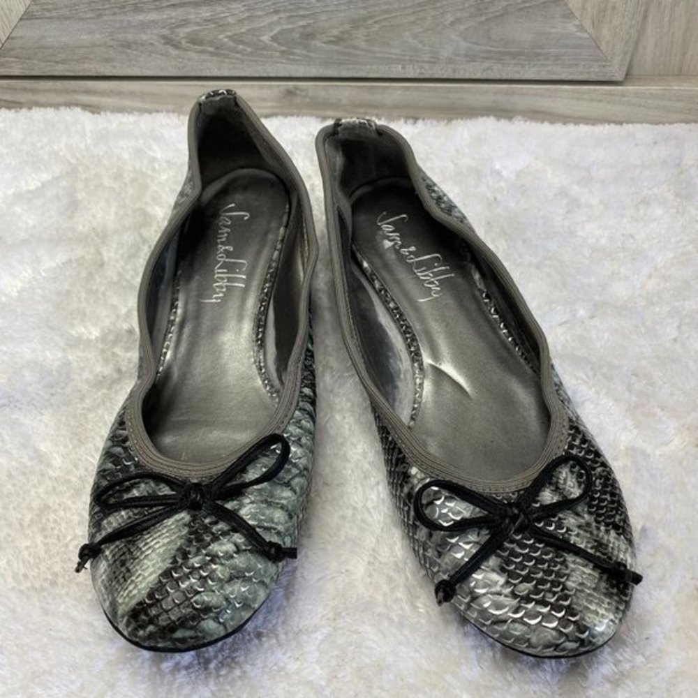 Sam & Libby Johnah Women's Silver Gray Snakeskin Ballet Flats Size 8.5